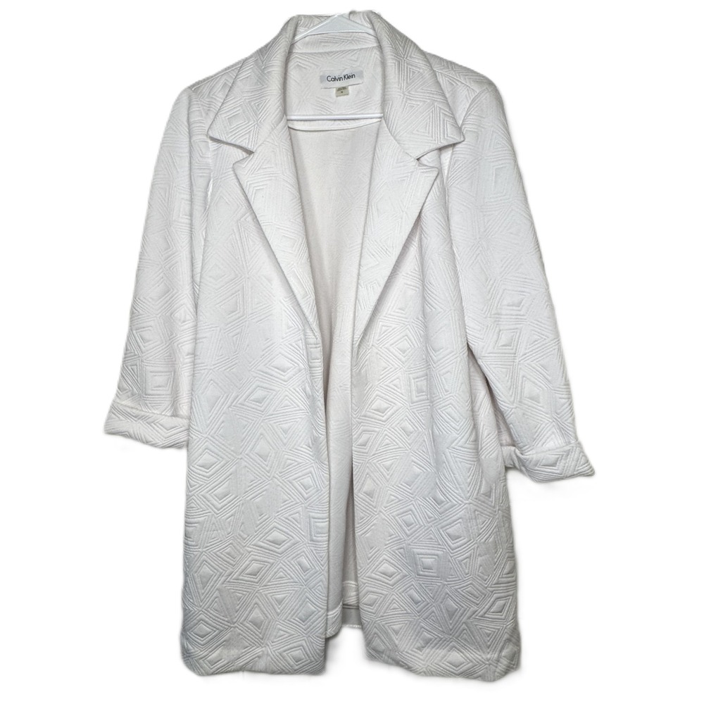 Calvin Klein White Quilted Geometric‎ Pattern Coat Womens 16 Blazer Jacket Open